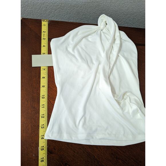 Gaze Dtla Halter Top XXS White Knot Front Elastic Open Back Layering T56210 Club - Picture 7 of 11